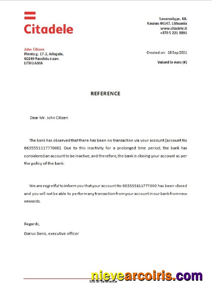 Lithuania Citadele bank closure reference